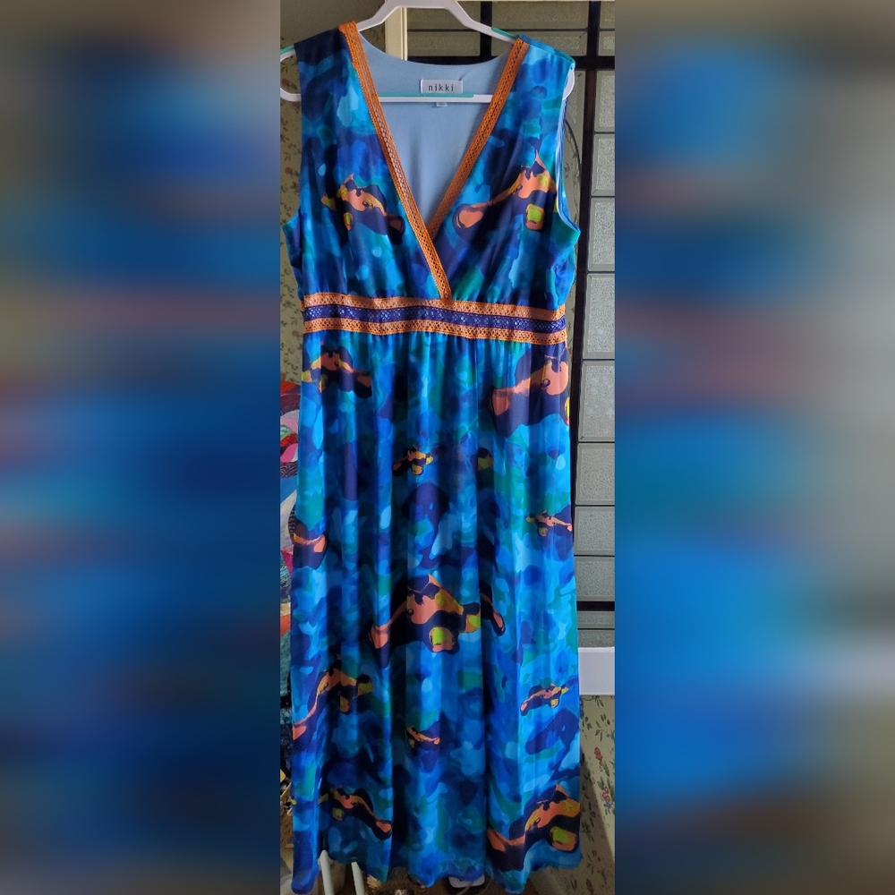 2x Nikki Maxi Dress Aquarium Blue with Orange Clown Fish